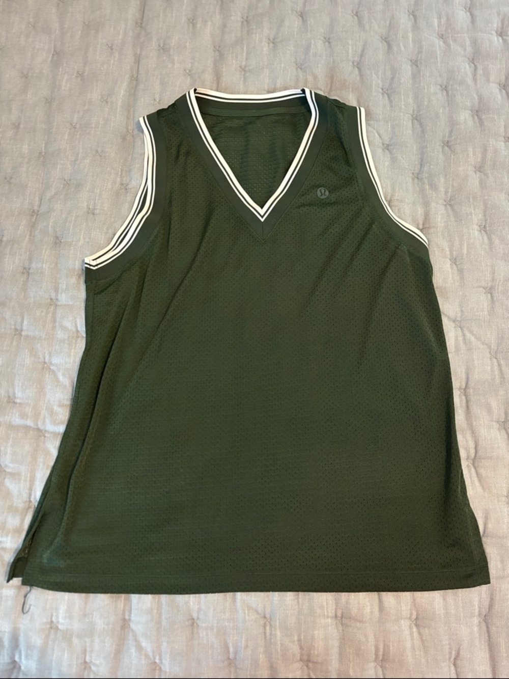 lululemon athletica Dark Green Mesh V-Neck Tank with White Trim